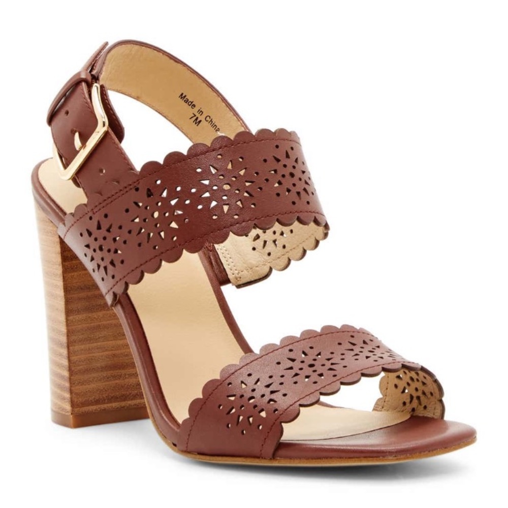 New! Kate Spade Paula leather block heel sandals with laser cut detail